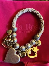 Bibi Bijoux Braided Light Grey  Leather Bracelet  With Silver And Gold Charms