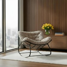 OHS Ribbed Rocking Chair Faux Fur Upholstered Metal Frame Cushioned