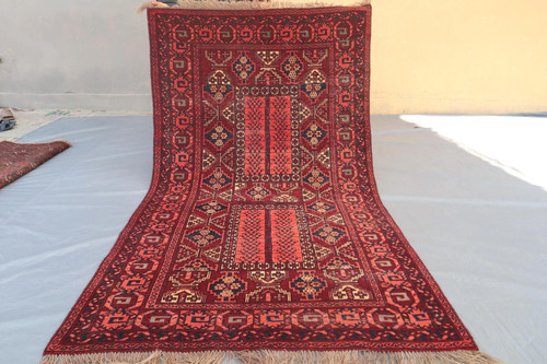 4x7 vintage afghan turkmen red - vintage,