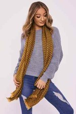 OVERSIZED Fringe Trim Scarf In The Style Womens Patterned NEW £21.99 Mustard