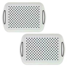 2 x WHITE ANTI-SLIP PLASTIC SERVING TRAY WITH HIGH GRIP RUBBER SURFACE NON SLIP