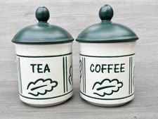HORNSEA FOREST TEA COFFEE STORAGE JARS CANISTERS GREEN WHITE ENGLAND POTTERY