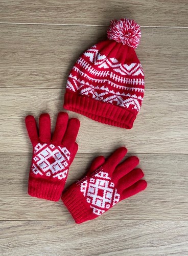 Girls hat and gloves set - girls, red
