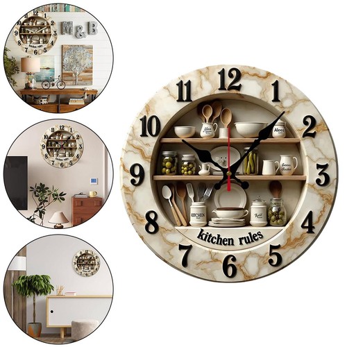 Wooden round kitchen - round, clock