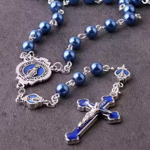 Blue rosary beads catholic our - rosary,