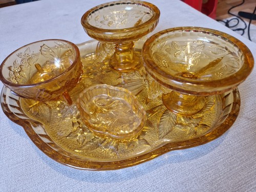 Vintage amber pressed glass - vintage,