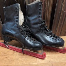 Vintage Fagan Black Leather Ice Skates,John Wilson Sheffield Blades U.K. Size 9