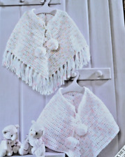 (310) Crochet Pattern - DK Baby Girl's Pom Pom & Tassel Poncho Size 0 - 6 Years