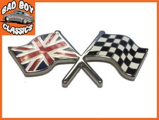 Chequered Flag / Union Jack Enamel Badge Emblem MG, Classic Mini, Ford, Triumph 