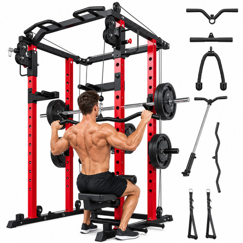 Power rack with lat pulldown - with,