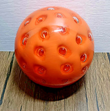 Large orange glass round paperweight 5" controlled bubbles