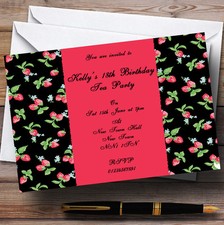 Strawberry Black Vintage Tea Personalised Party Invitations