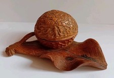 Vintage Carved Wooden Black Forest Walnut Inkwell Germany