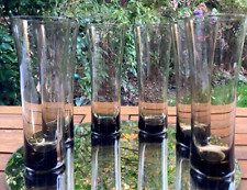 Set 6 VINTAGE MCM SMOKED BROWN Beer   Pilsner  /Cocktail GLASSES  Hand Blown