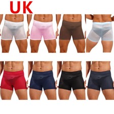 UK Mens Underwear Glossy Sheer Boxer Shorts Ultra Thin Shorts Panty Nightwear