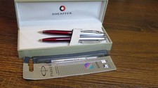 Vintage SHEAFFER pen and pencil set stainless steel upper and metallic red grip