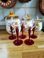 5x Red Stemed Drinking Glasses