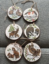 6 x Woodland Animals Christmas tree decorations handmade Fox Badger owl Stag (A)