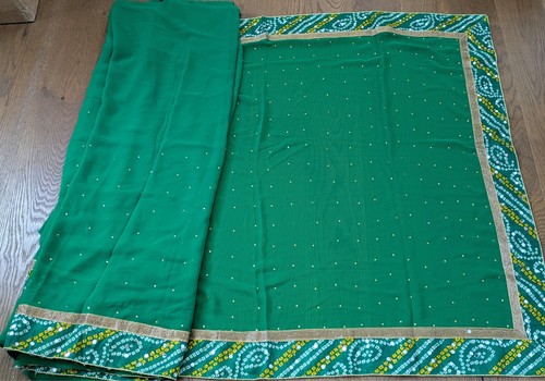 Green bhandni saree pre - green,