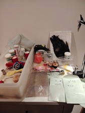 collection of fly-tying materials and tools, Feathers, Furs, Hooks, Vise Etc.