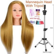 Training Mannequin Head Synthetic Hair Doll Cosmetology Braiding Styling Tripod