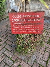 Original Vintage Wooden Goods Passenger Hoist Lifting Sign 1960/70s