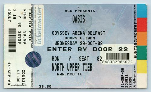 Oasis ticket belfast odyssey - belfast,
