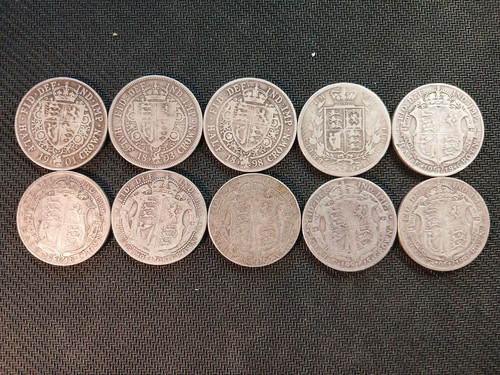 10x british silver half crowns - half,
