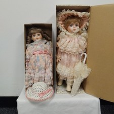 2 x Alberon Porcelain Collector's Dolls - 13"/15" Tall - Boxed - See Pictures