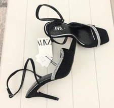 Zara Black High Heel Sandals With Rhinestones Size UK4 BNWT RRP £39.99 LAST PAIR