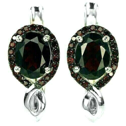 Silver earrings garnet genuine - silver,