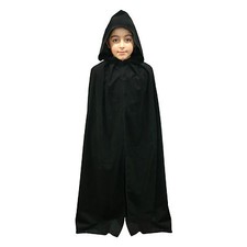 Kids Black Velvet Effect Fancy Dress Hooded Fancy Dress Wizard Cape / Cloak