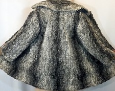 Real Fur Swedish Curly Lamb Sheepskin Shearling Teddy Vintage Grey Coat  FR345