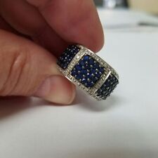 1Ct Round Cut Blue Sapphire Diamond Halo Men Engagement Ring 14K White Gold Over