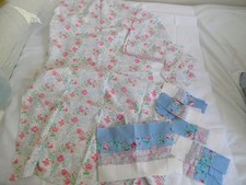 Delicate raspberry pink blue floral 100% recovered cotton patchwork fabric