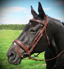 FSS Slimline Poll Bridle COGNAC LIGHT BROWN Comfort BLACK Padded Dressage CRANK