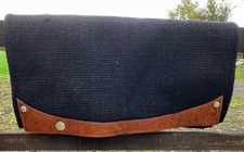 Western show saddle blanket / saddle pad black wool with leather detailing