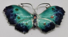 Vtg 1930s Solid Sterling Silver Enamel Large 56mm Butterfly Insect Brooch 10.5g