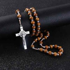 Handmade Wooden Rosary Beads - St. Benedict Medal - Crucifix - Catholic - Prayer