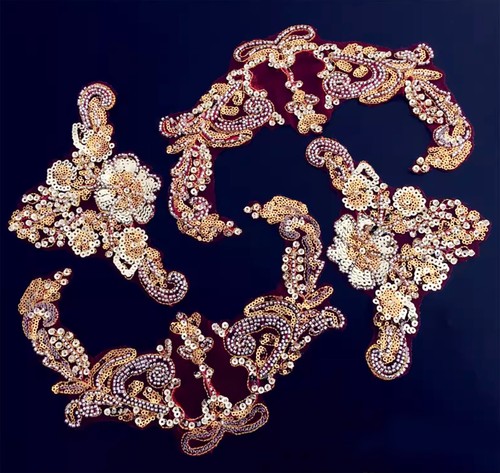 Gold red sequin lace - gold, applique