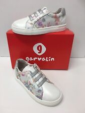 Garvalin Girl Leather Sneaker in White Multi with Floral Detail ( 182641)