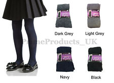 3 x Pairs Girls Cotton Rich Super Soft School Tights In Black Navy Grey Age 3-14