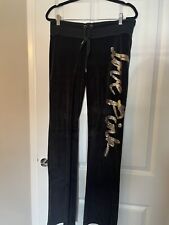 love pink black gold sequin flared velour tracksuit bottoma size medium 