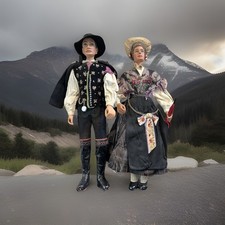 Antique  carved wooden dolls 14”. & 15”  Swiss Brienze Huggler type all original