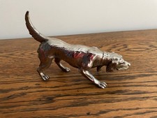ANTIQUE WELL MODELLED WHITE METAL GUN DOG FIGURE SIGNED TO BASE  HEAVY