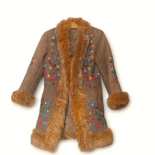 Afghani Sheepskin Wool Afghan Embroidered Floral Gilet Vest Coat
