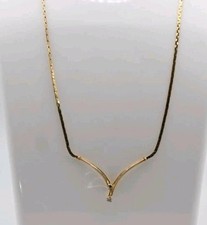 Vintage 9ct Yellow Gold Genuine Diamond Necklace Chain Including Box Wishbone