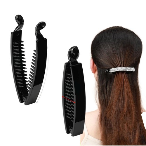 4pcs black banana hair clips - black,