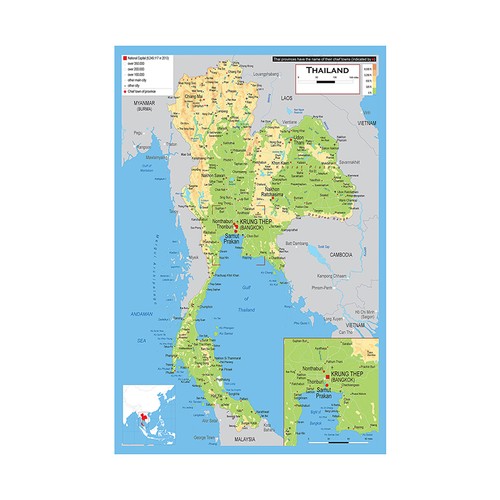 Thailand map physical - map,