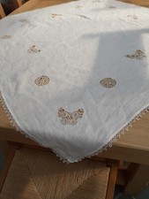 Lovely Old Vintage Handmade Inlaid Real Lace Panel Square Tablecloth 90cm
